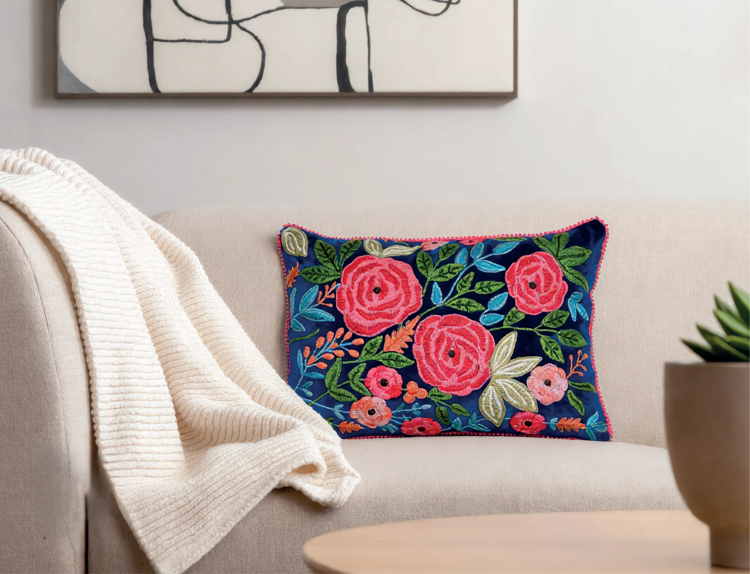 Navy Bloom Cushion