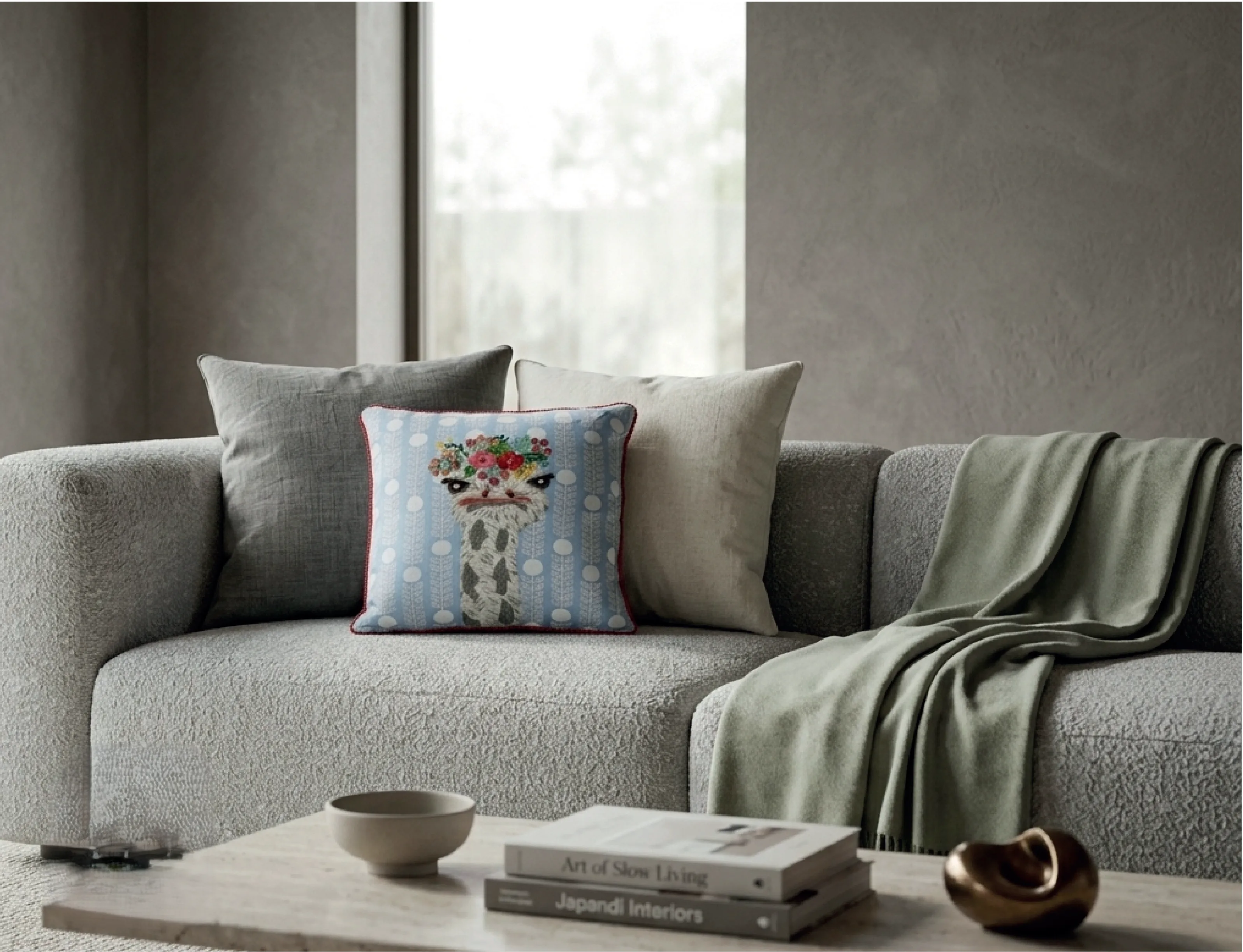 Floral Ostrich Cushion