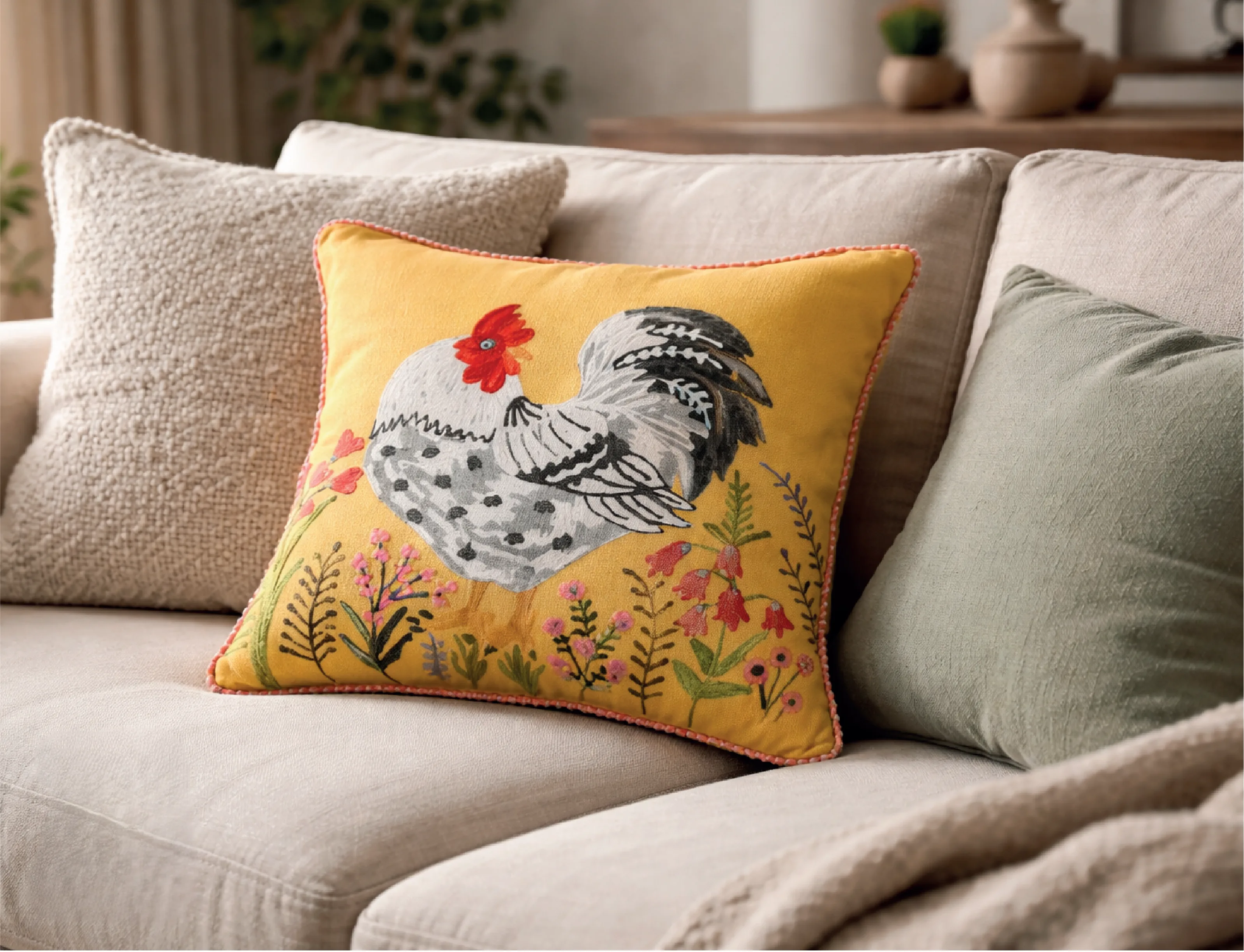 Golden Rooster Cushion