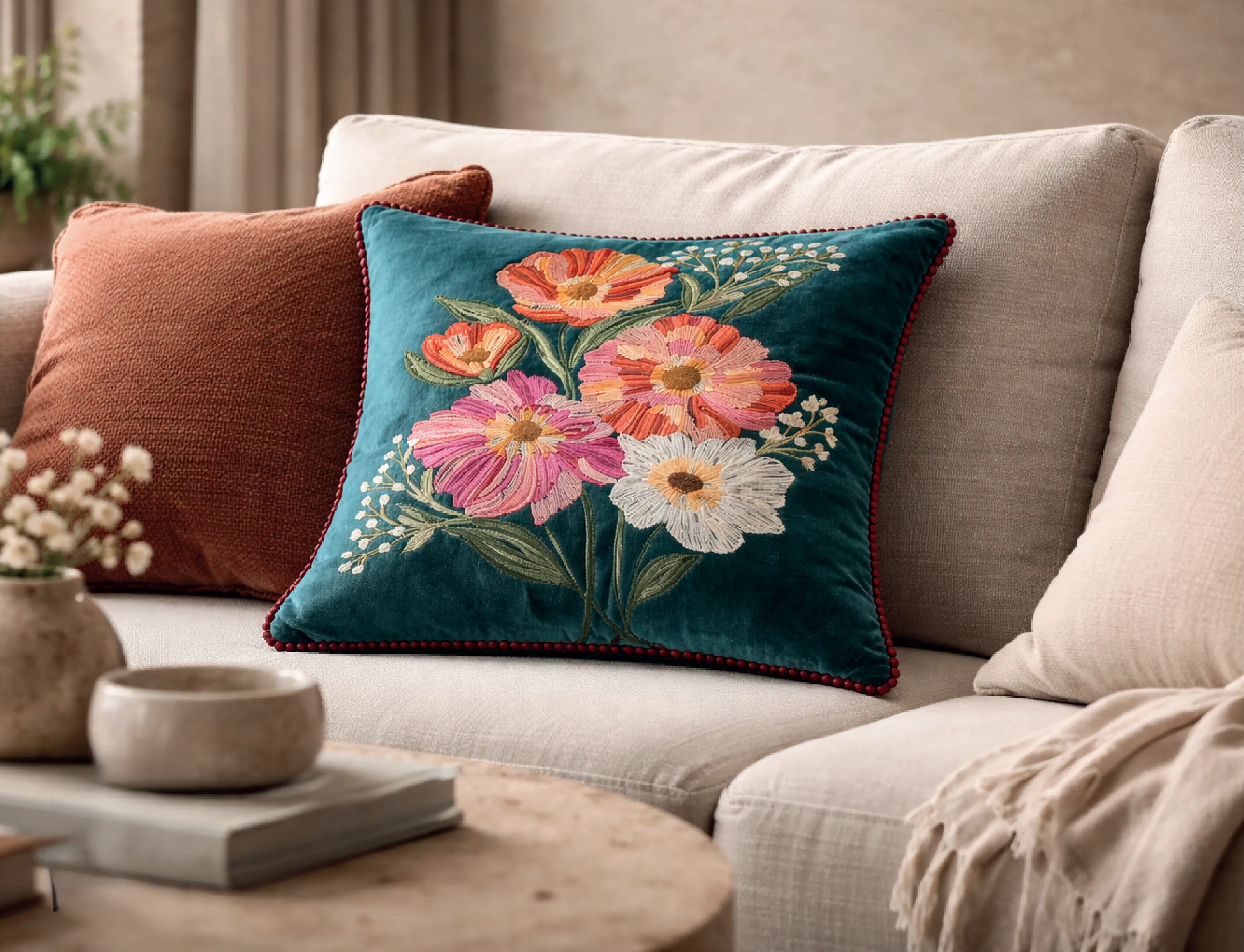 Emerald Bloom Cushion